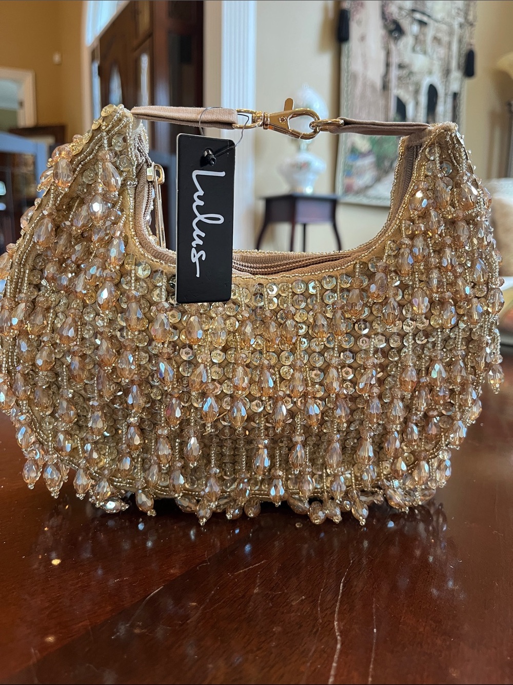 Lulu's Champagne Beaded Evening Wristlet